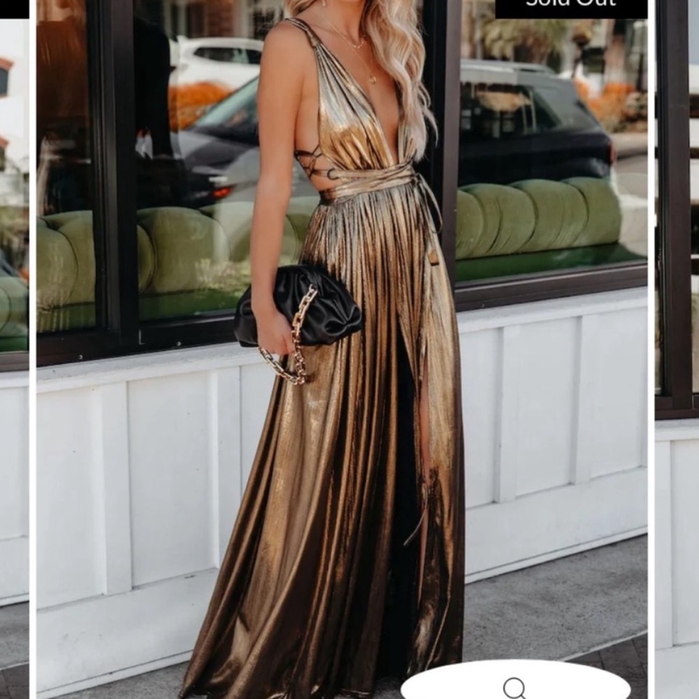 VICI “Esmeralda Metallic Wrap Maxi Dress” - Picture 2 of 9
